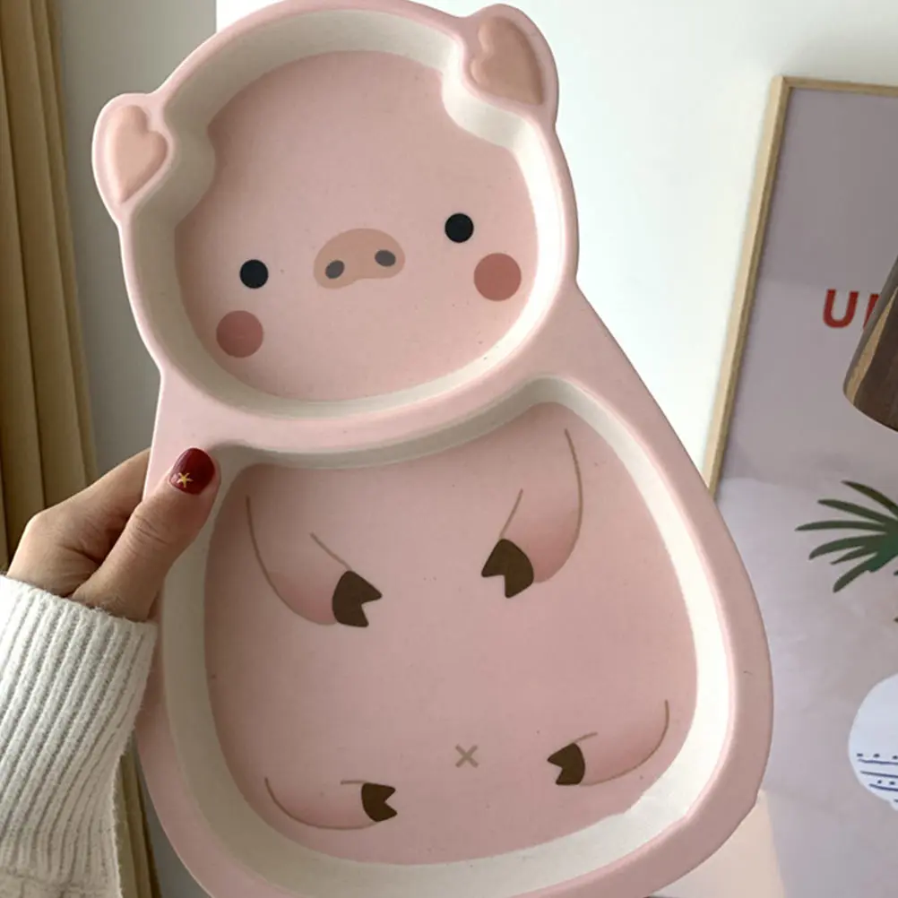 

Lovely Resin Baby Plate Durable Lightweight Compartment Design Toddler Dinnerware Eco-Friendly Cartoon Pig Shaped Dish Children