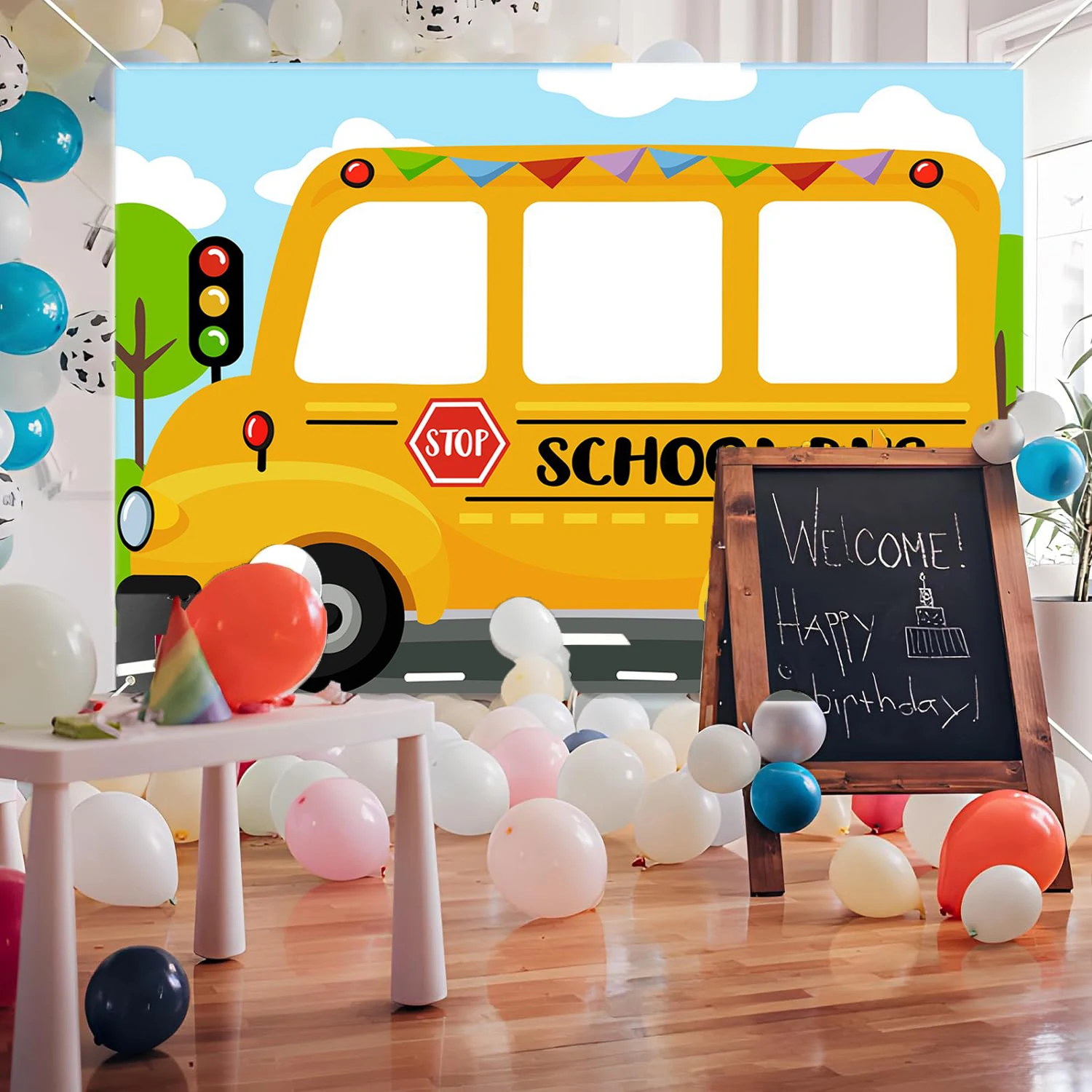 1.5 * 1M Vinyl School Bus Appearance Showcase Photo Props Welcome Back to School Season Party School Decoration Banner