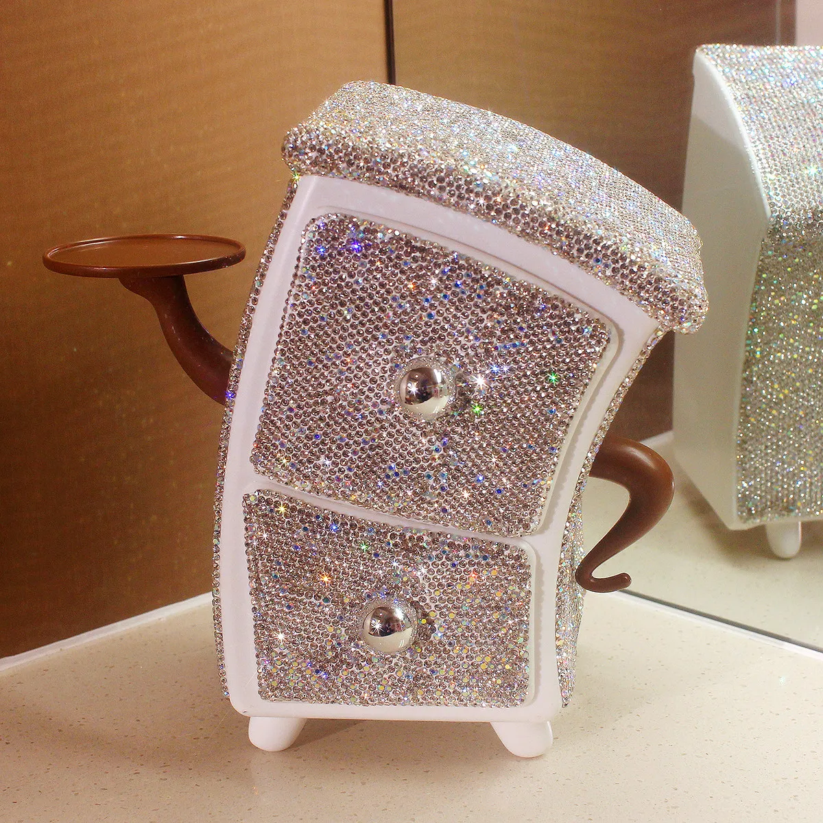 Bling Rhinestone Drawer Storage Box Creative Desktop Decoration Jewelry Key Small Item Organize Container Waist Cabinets Gift