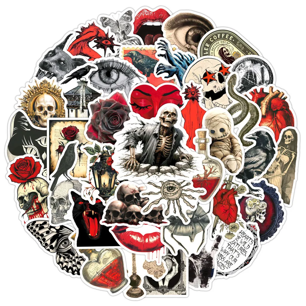 50 قطعة من ملصقات الرعب باللونين الأحمر والأسود العتيقة - ديكور جرافيتي مقاوم للماء، مثالي لتسجيل أجهزة الكمبيوتر المحمول متجر YourLife