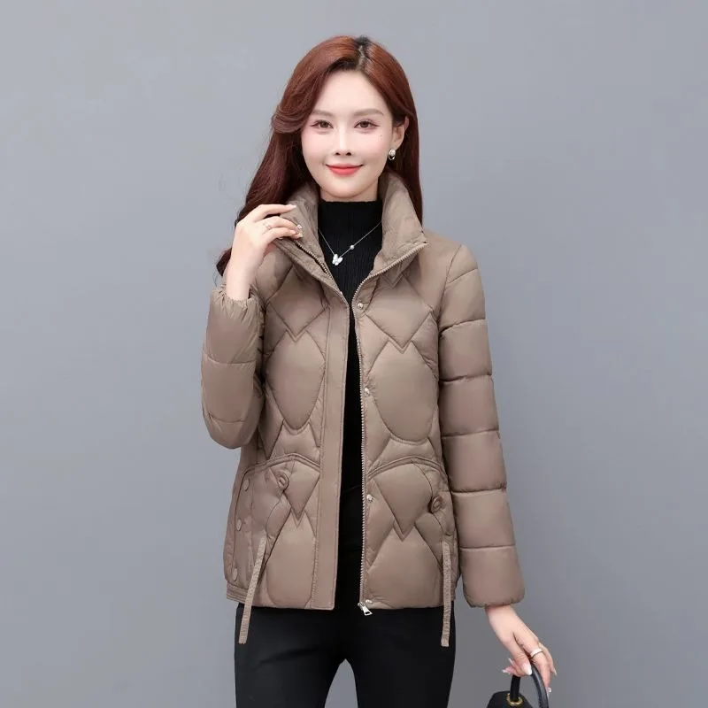 2024 New Winter Women\'s Jacket Parkas Down Cotton Padded Short Coat Female Fashion Loose Casual Standing Collar Parka Outwear