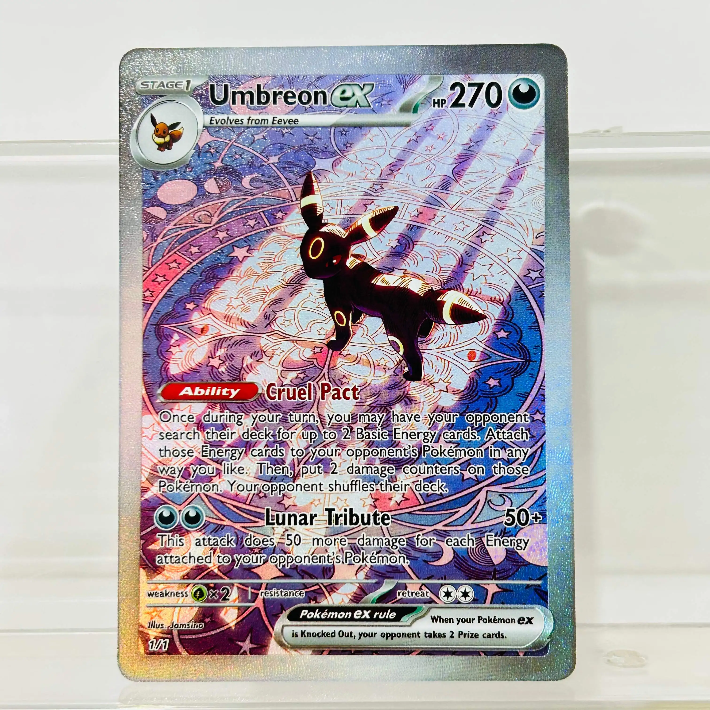 Umbreon ex 1/1 Englische Version Sammlerqualität DIY Folien-Textur Guter Zustand Premium Anime-Sammelkarten