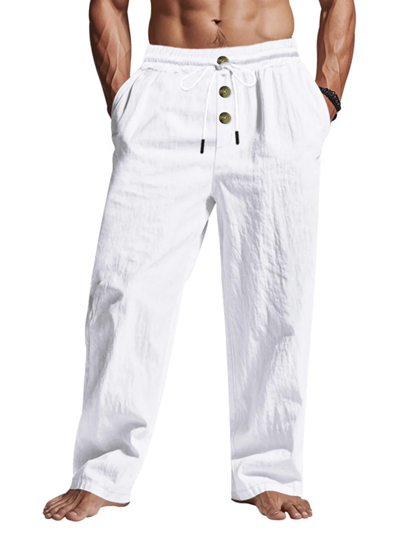Men's Casual Pants Male Summer Breathable Trousers Solid Color High Quality Sweatpants Hawaiian Beach Sports Jogging Pants