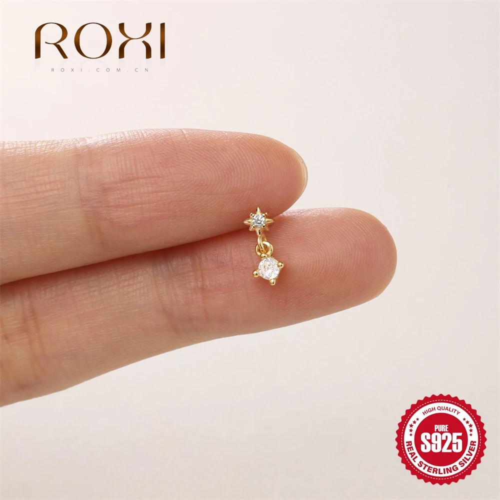 ROXI 925 Sterling Silver Dainty Tassel Chain Internal Thread Cartilage Piercing Earring 1PC Anti Allergic Women Wedding Jewelry