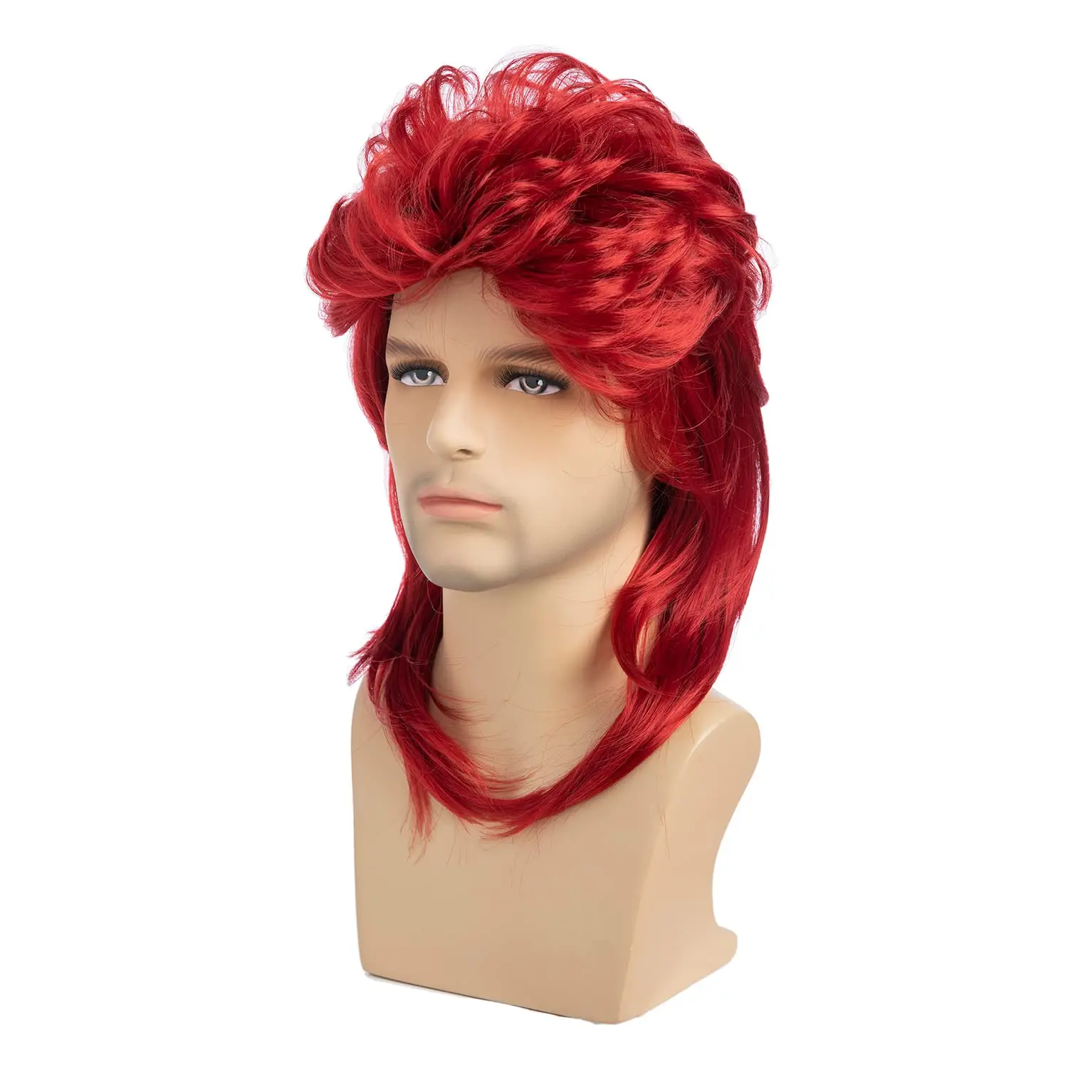 

Sallcks Red Mullet Wigs for Men 80s Long Punk Rocker Wig Synthetic Halloween Costume Wigs for Men (Red)