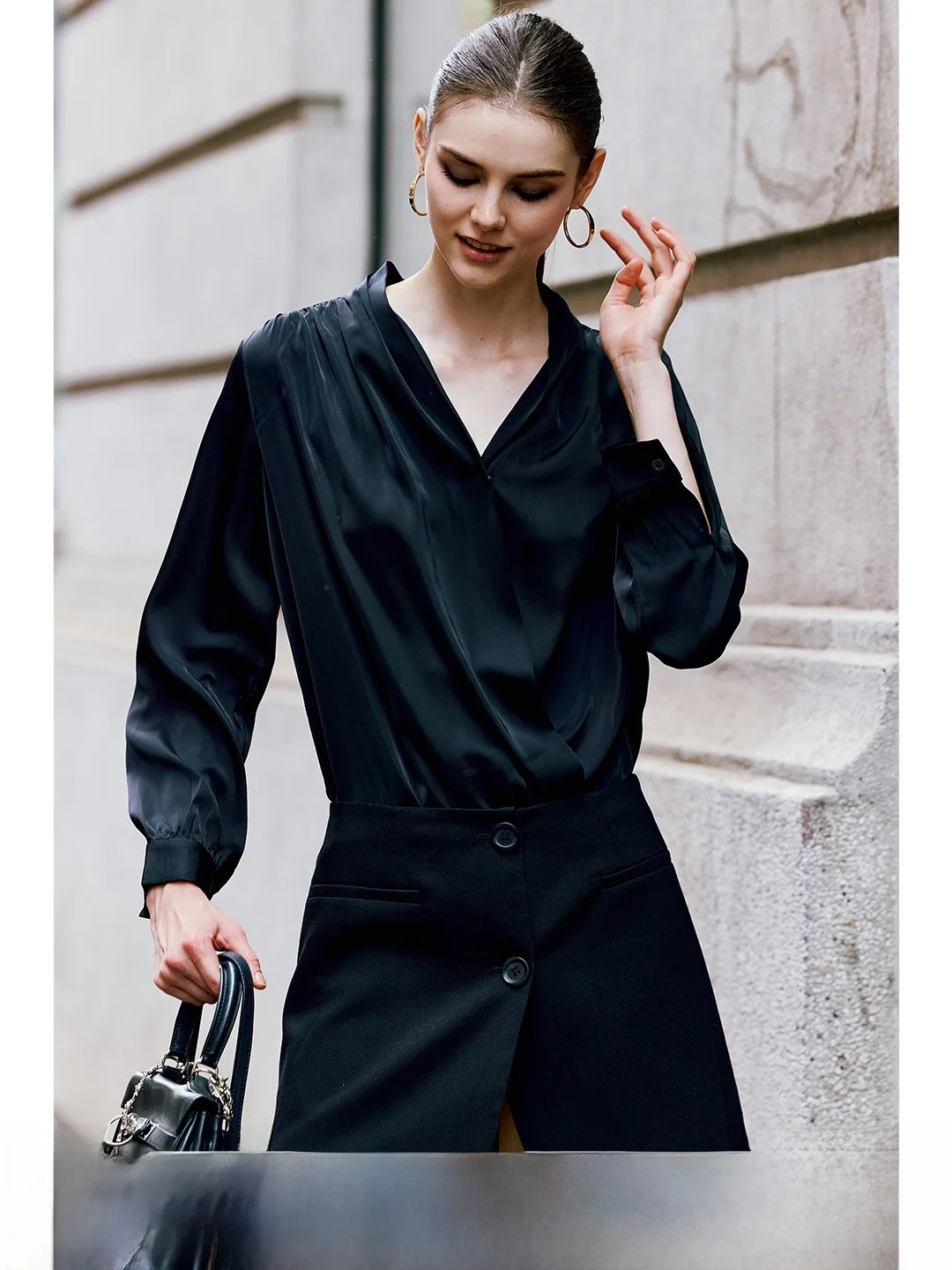 Luna7xi Classic Black Half-length Skirt Women's Summer Intelligent Waist-cinching Two-button Commute Elegance Short Suit Skirt