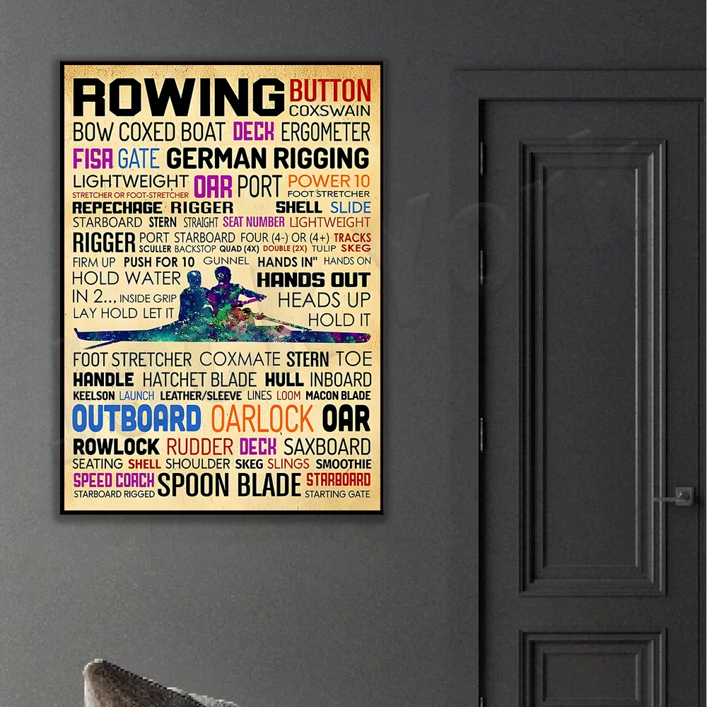 Rowing Logo Vintage Sportsman Home Decor, Rowing Button Helmsman Poster Room Club Garage Wall Decor