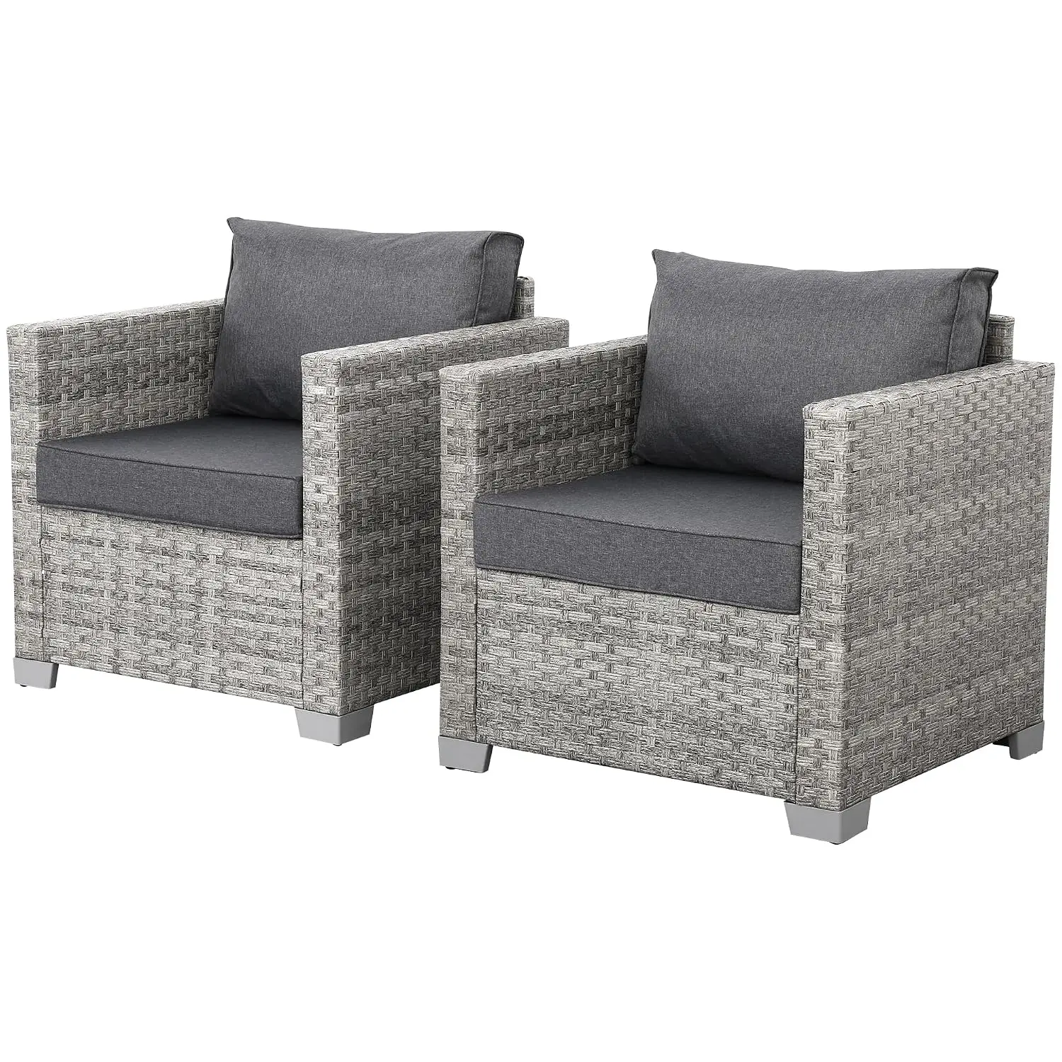 Wicker Patio Chair Set of 2, Deep Seating Armchair with Grey Cushion for Porch Balcony Outdoor Furniture, Customized