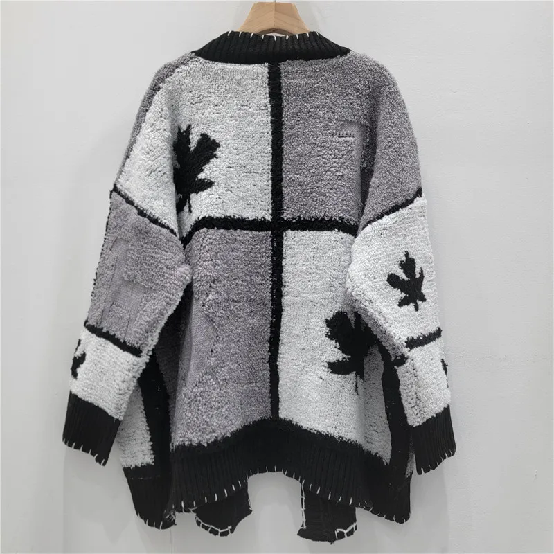 Vrouwen Gesplitst Vest Truien Gebreide Truien Patchwork V-hals Lange Mouwen Open Stitch Losse Casual 2025, Herfst Winter