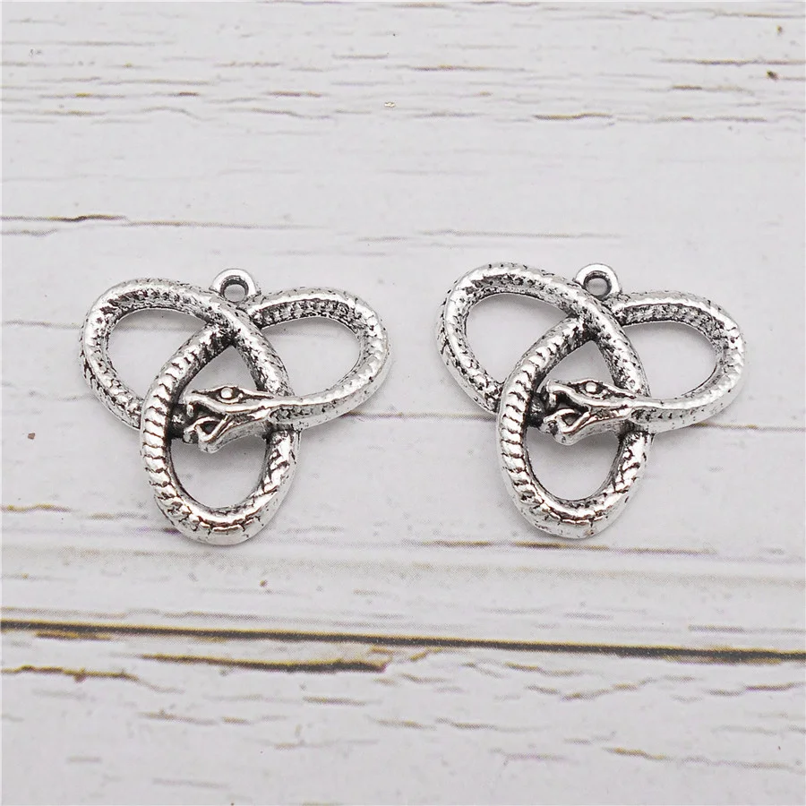 Julie Wang 10PCS Alloy Snake Celtic Knot Ouroboros Charms Antique Silver Color Pendant Bracelet Jewelry Making Accessory