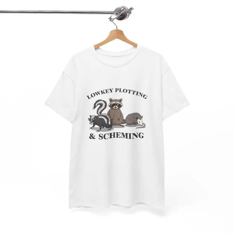 

Lowkey Plotting and Scheming T Shirt Funny Racoon Meme Joke Cute Silly Sarcasm s