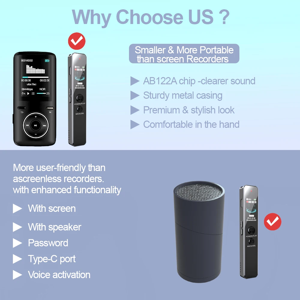 Nagrywanie głosu V76 z redukcją szumów 3 rodzaje nagrań Subsection Cyfrowe urządzenie do nagrywania aktywowane głosem Dyktafon