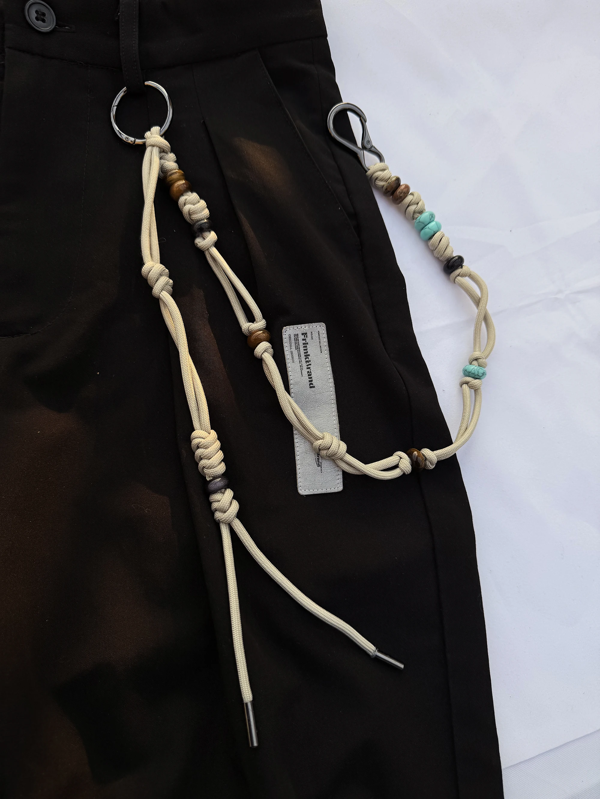 手作り織りロープパンツチェーンビーズダングルチャーム新しい中国風レトロウエストアクセサリーパンツ用ユニセックスメタルフックバックル