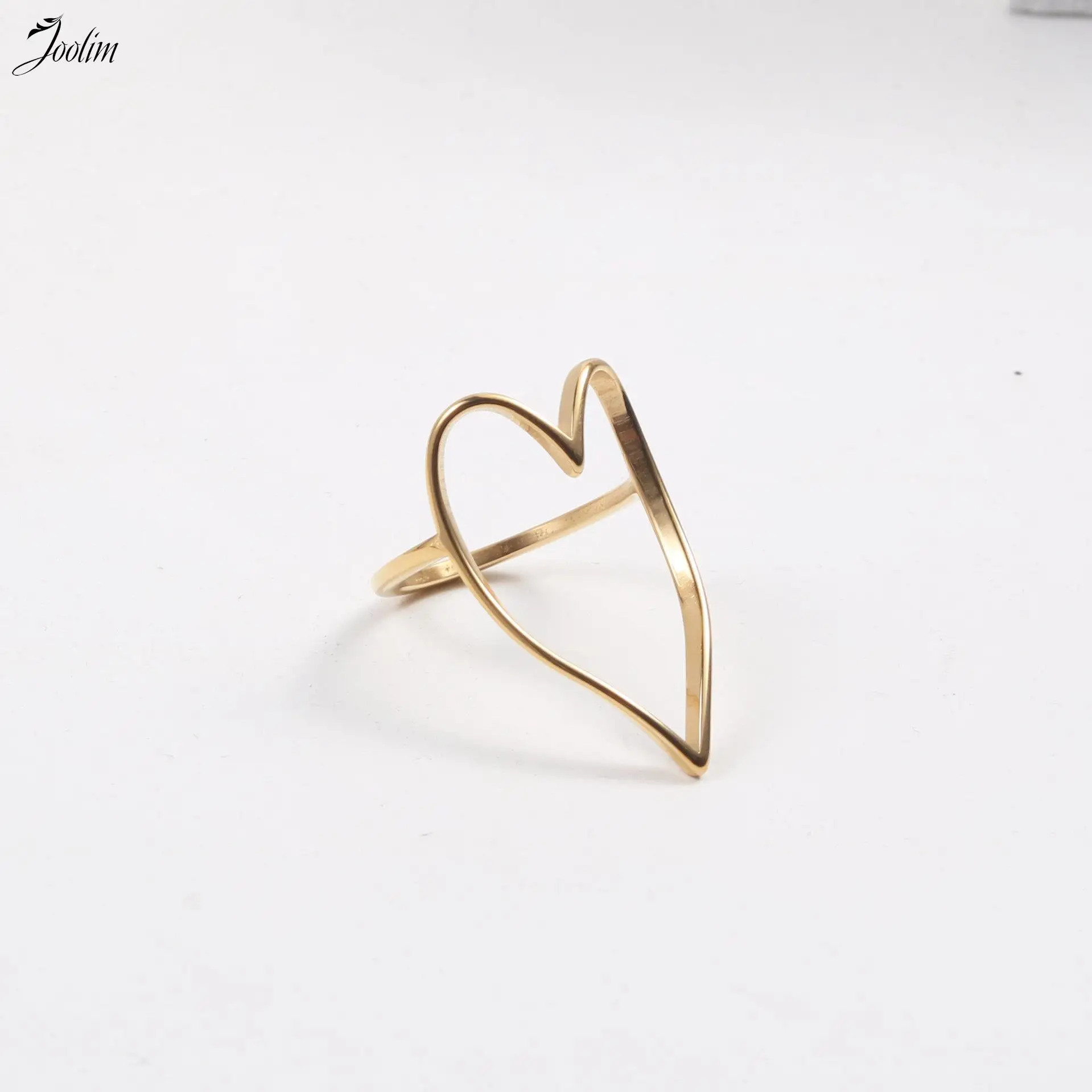 Joolim Jewelry High End PVD Wholesale Waterproof&No Fade Fashion Big Hollow Heart Stainless Steel Ring for Women