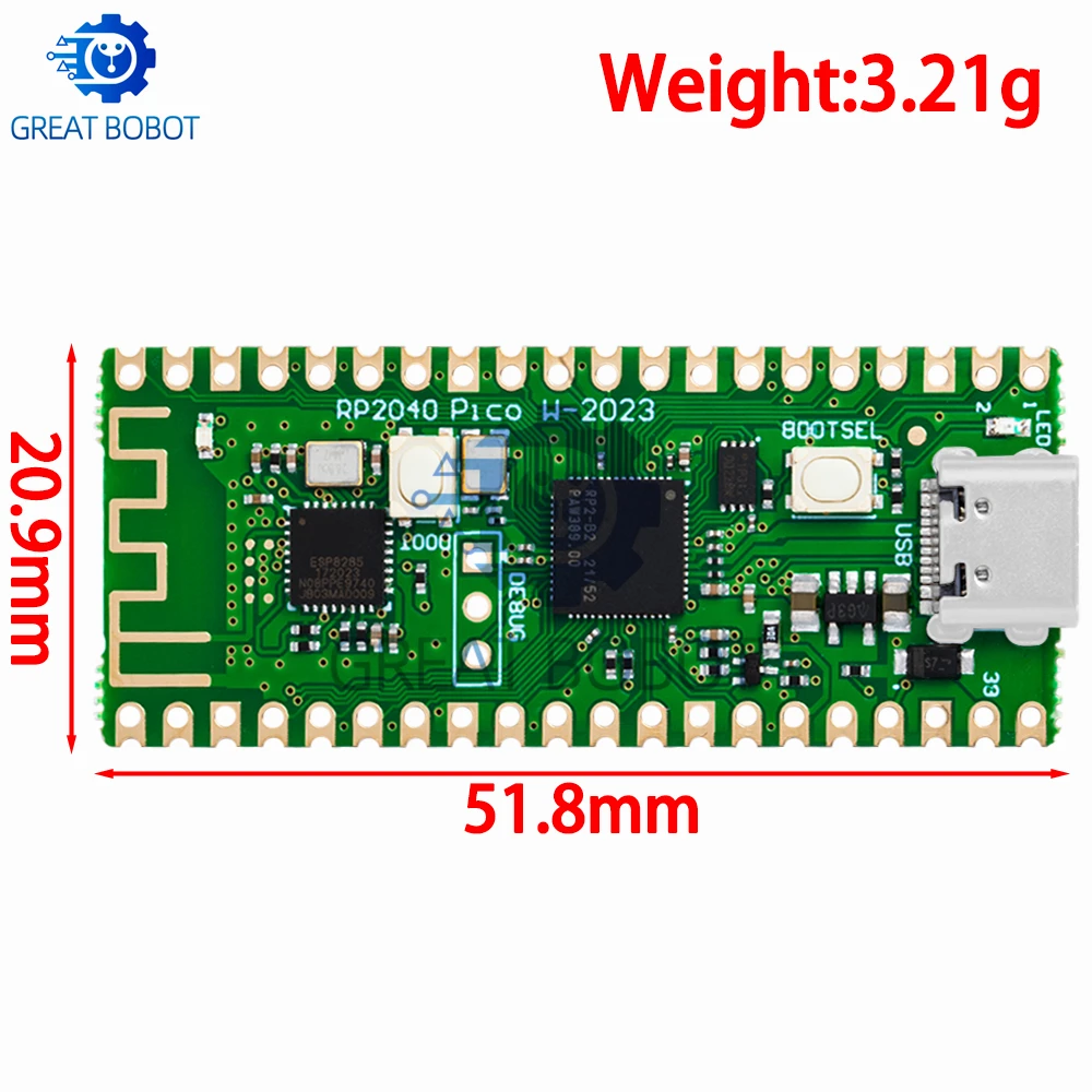 BS RP2040 Raspberry Pi Pico W Board with 2.4G WiFi Micro Dual-Core 264KB ARM Microcomputers High-Performance Cortex-M0 Processor