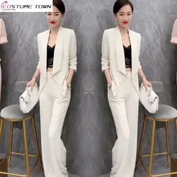 Fashion Professional Suit Women's 2023 Spring/Summer New Style Slim Outerwear Casual Wide Leg Pants Two Piece Set