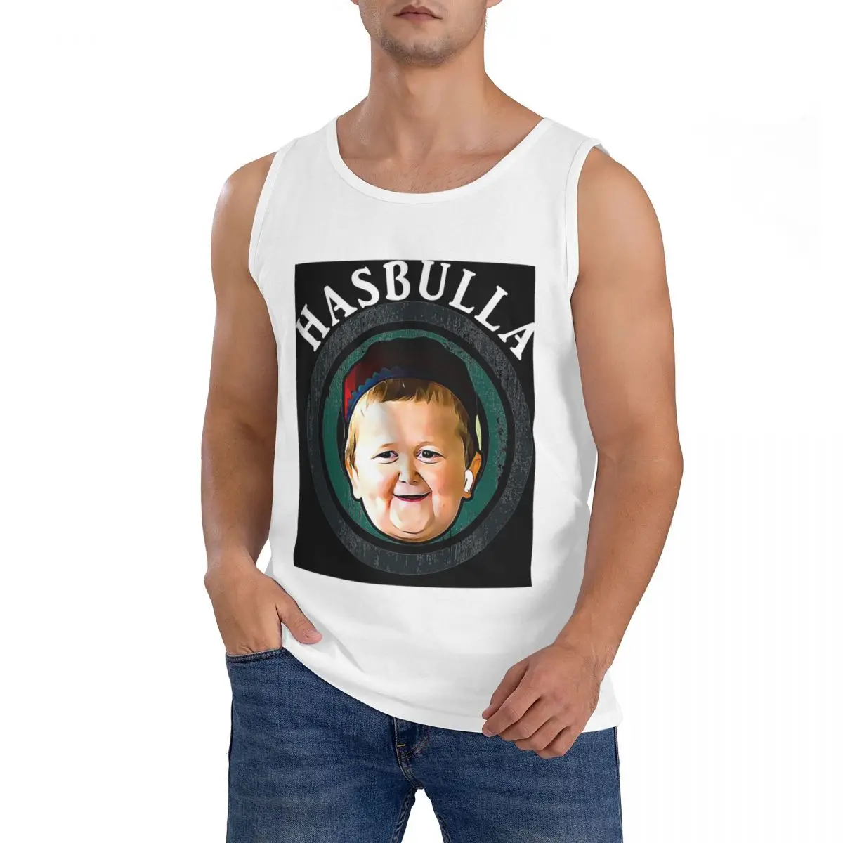 100% Cotton Funny Hasbulla Magomedov Hasbullah Smile Classic Sleeveless T-Shirt Men Workout Sports Tops Men's Crew Neck Vest