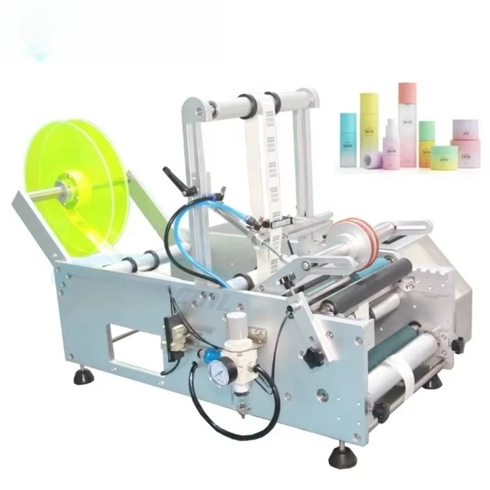Semi Automatic Desktop Double Sides Sticker Small Glass Wine Round Bottle Labeling Machine