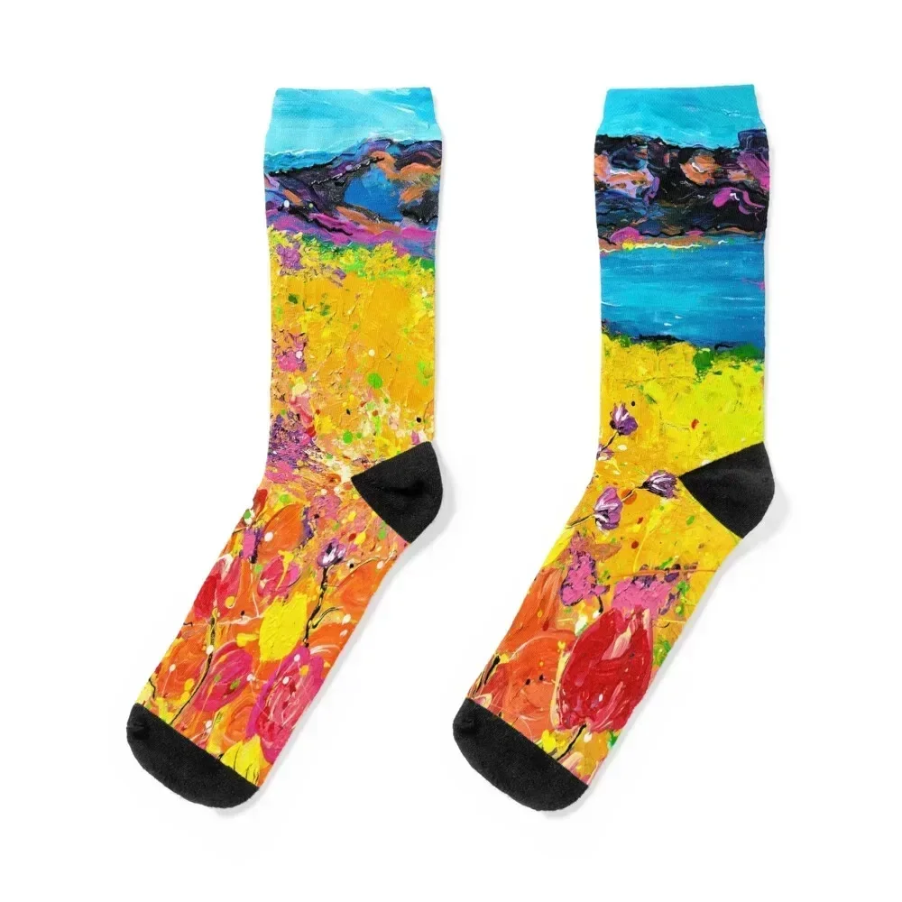 Californian hills - Lake Elsinore flower fields. Socks custom sports winter Argentina Stockings compression Male Socks Women's