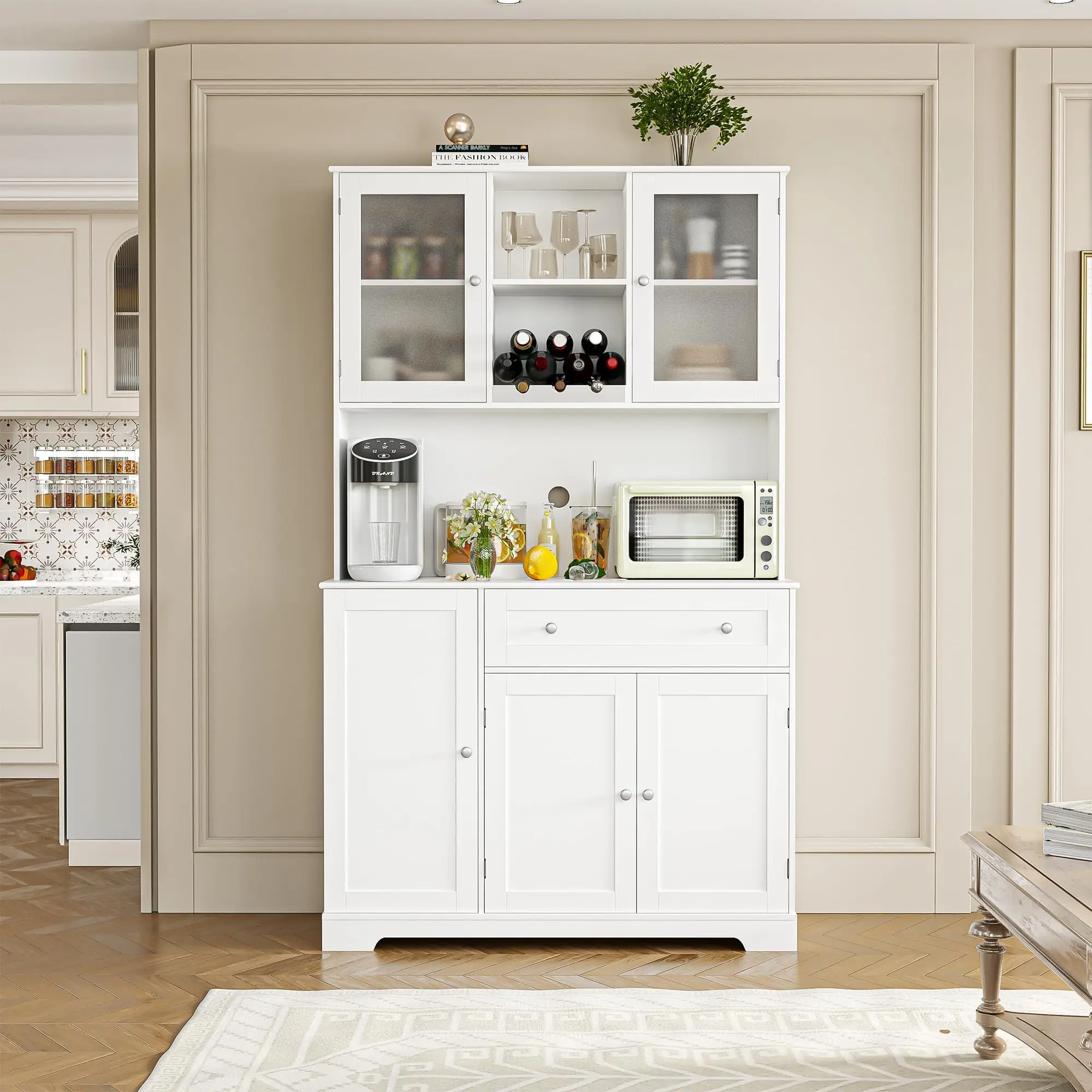 

Kitchen Pantry Storage Cabinet, Modern Buffet Cabinet with Hutch, Tall Kitchen Hutch Cabinet with Microwave Stand, Food Pantry