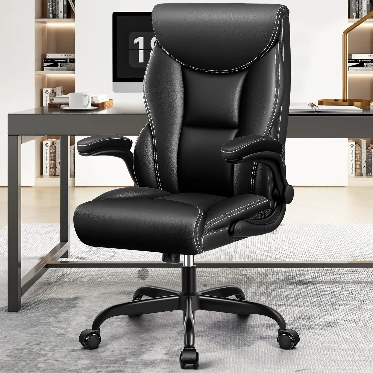 

Office Chair Leather, Big and Tall Desk Chair Executive Office Chair, Comfy PU Leather Home Desk Chair, High Back