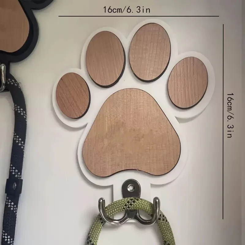 Paw Print Wooden Dog Leash Hanger Wall Hook for Collars & Coats Wood with Paw Design Leash Holder Claw Hook Gift for Dogs Lover - view 6