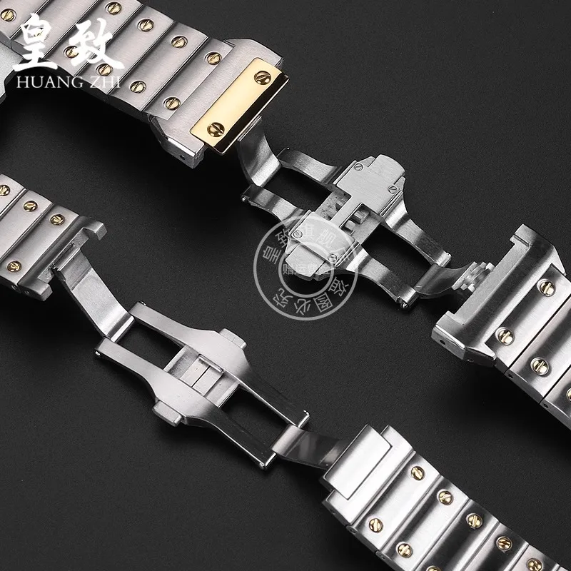 Para Cartier Santos 100 WSSA0009 correa de acero inoxidable sólido para hombres y mujeres hebilla de mariposa cadena de reloj pulsera de 20mm 23mm