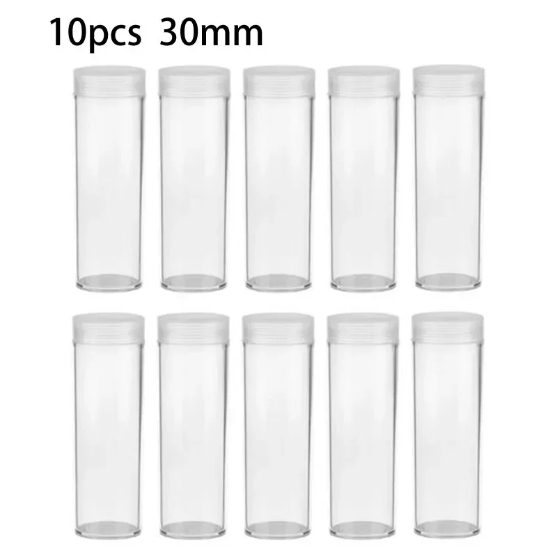 Practical Useful Coin Storage Tube Plastic Portable Tube Clear Protection Round Transparent 10pcs Accessories Cases