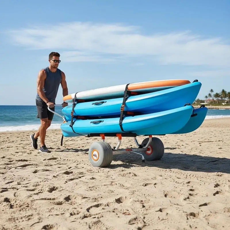 Canoe Carrier 12-inch Beach Lake Trail For Kayak Canoe Paddle Board, 350 lbs Capacity Inflatable PU Tires 2 Tie-down Straps Quick Assembly Tool-free Detachable Frame Aluminum Construction