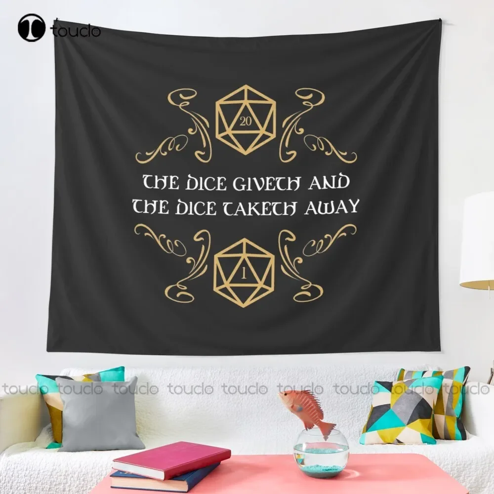 New The Dice Giveth And Taketh Away Natural 20 And Critical Fail Tapestry Yellow Tapestry Background Wall Printed Tapestry