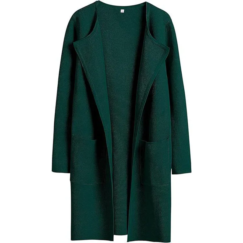 Manteau mi-long élégant en laine pour femmes avec poches, vêtements d'extérieur décontractés, manches longues, document solide, mode, automne, hiver, nouveau