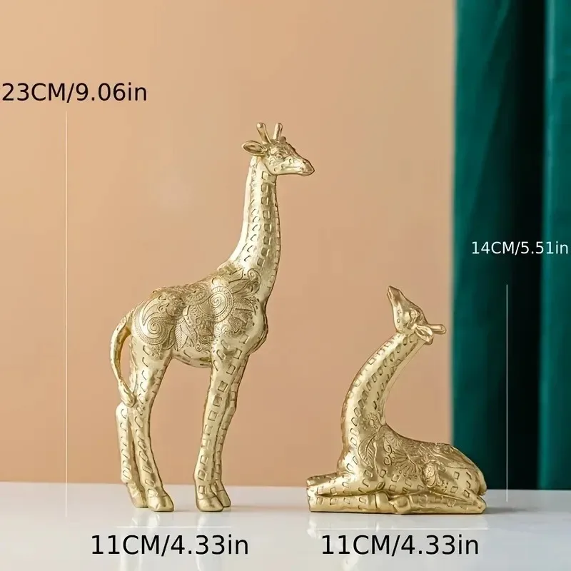 2pcs/set Giraffe Ornament, Golden Statue Art Craft, for Bookshelf Home Living Room Office Cafe Decor,Display Entryway Decor
