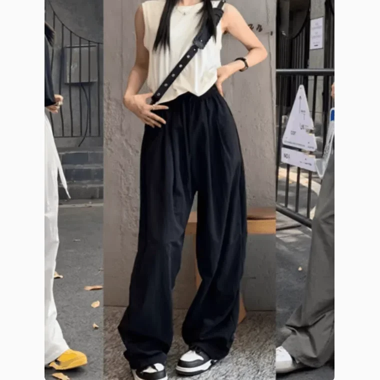 Quick-Drng Sports Ice Silk Wide-Leg Pants Women Summer Thin 2024 New Loose Straight Casual Cool Sun-Proof Trousers y2k ins emo