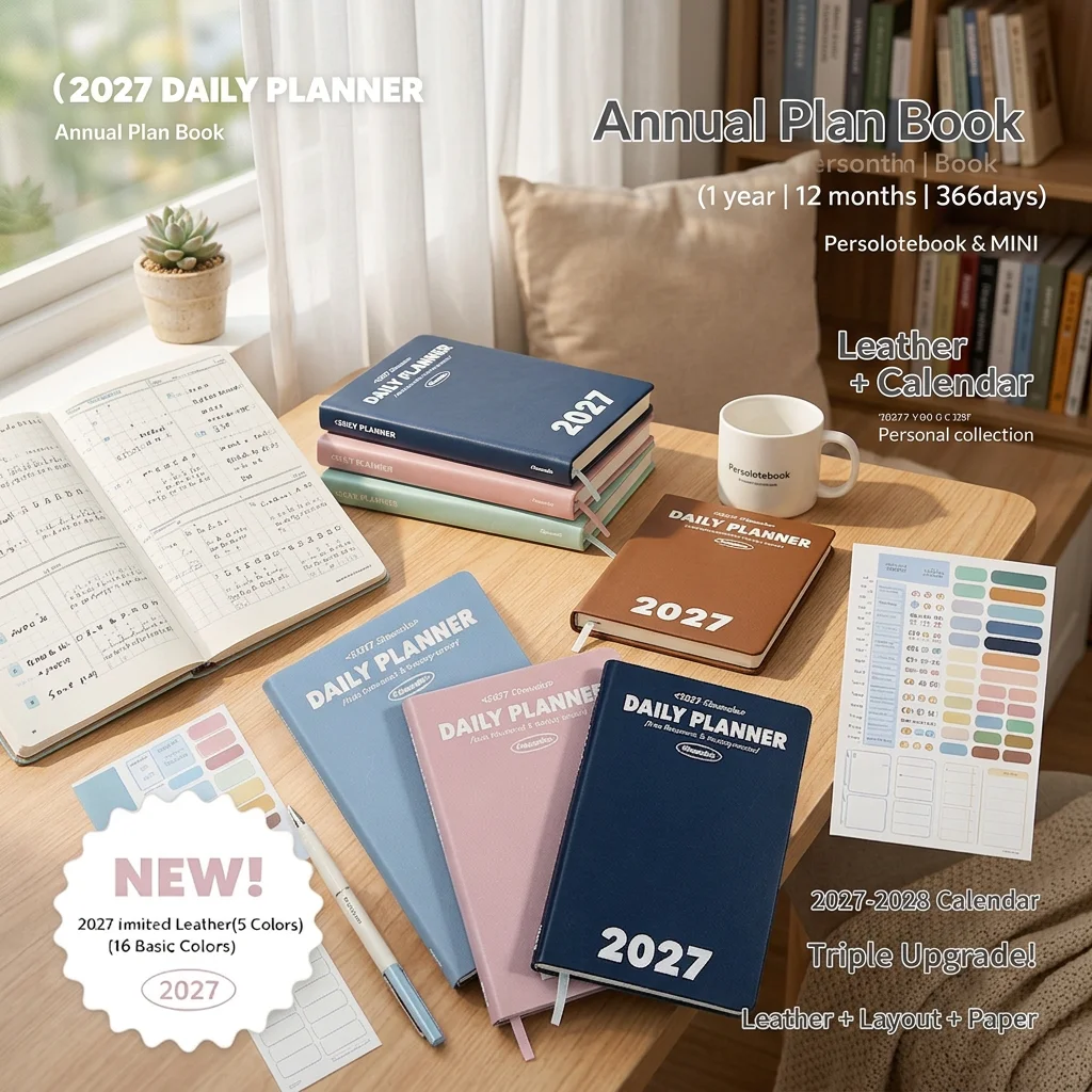 Planwith 2027 Standard Eco‑Friendly Daily Planner Notebook Organizer,142*210 Annual Monthly Weekly Plan Double‑Layer PU Handbook