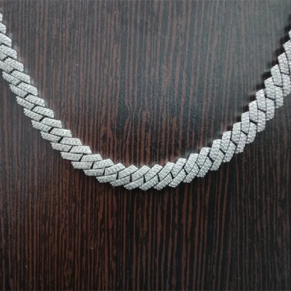 

Hip Hop Iced Cuban Chain Necklace Mens Moissanite Diamond Silver Cuban Link 12mm Cuban Link Chain