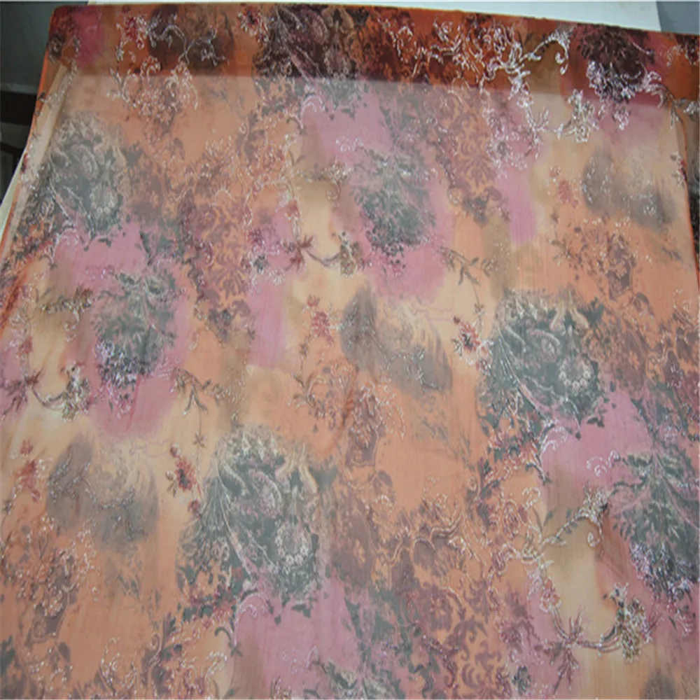 Beautiful Hot Sale Environmental Soft Traditional Silk Metallic Fabric Mulberry Lurex Floral for Women Cloth Dress