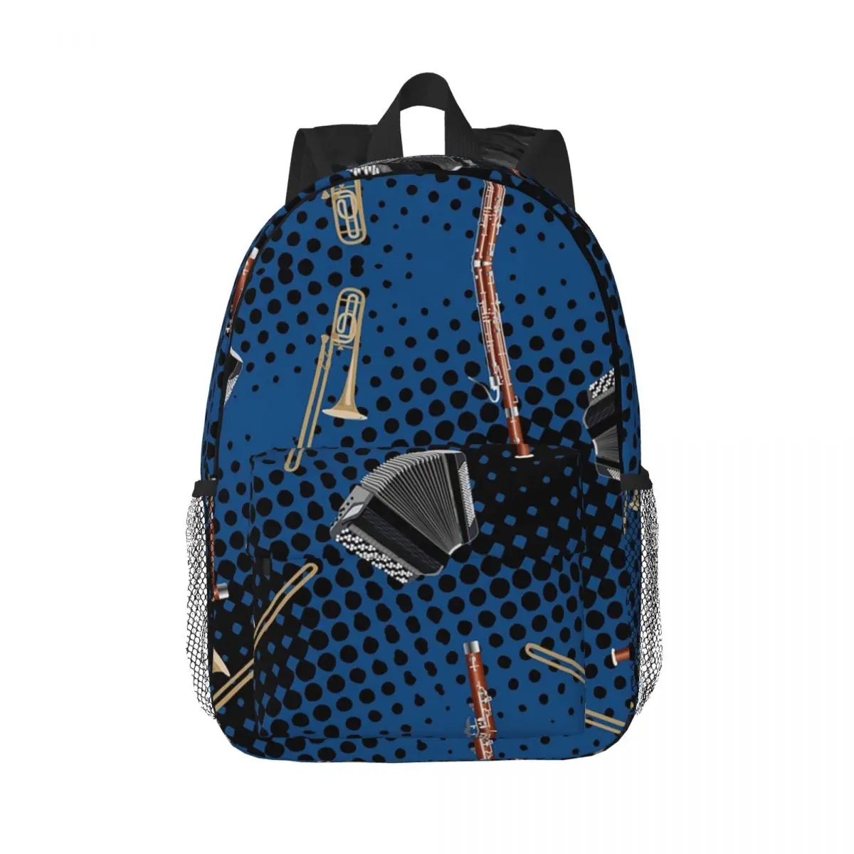 Trombone, Bassoon And Accordion On Black Blue Backpacks Teenager Bookbag Students School Bags Travel Rucksack Shoulder Bag