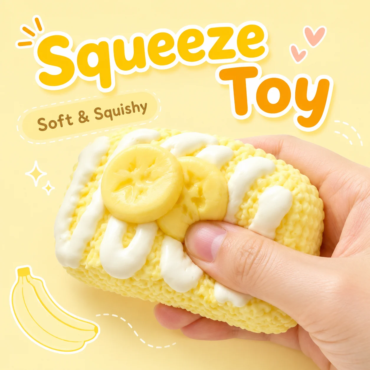 

Fake Banana Toast Squishy Toy Food Grade TPR Squeeze Toy Imitation Dessert Model ASMR Pocket Fidget Cute Stress Relief Toy