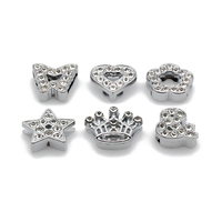 10pcs 10mm Rhinestone Slide Charms Bracelet Making Stars Heart Flower Fit Pet Collars Wristbands Keychain DIY Accessory Gift