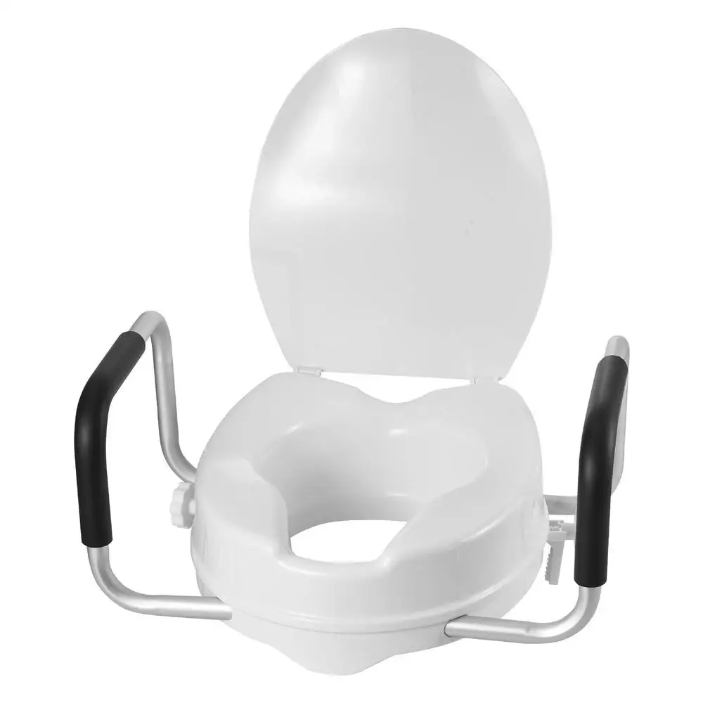 Siège de toilette surélevé avec accoudoirs, capacité de charge de 300 lb, hauteur de levage de 4 pouces, siège de toilette surélevé élargi avec poignées rembourrées pour les personnes âgées, les handicapés et les adultes.