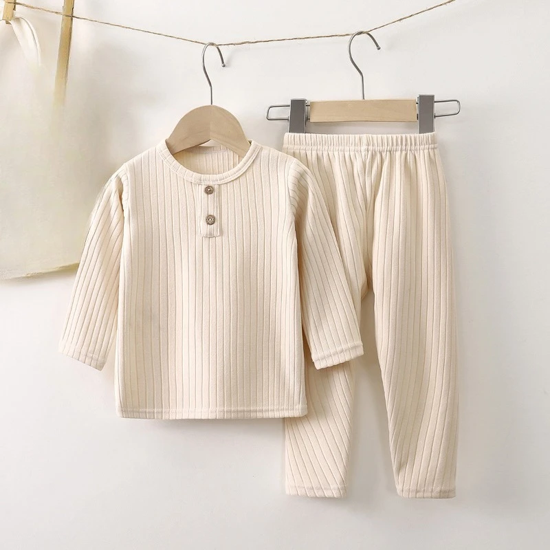 Spring autumn kids warm long-sleeve pants set boys girls homewear underwear set baby children casual solid color pajamas pants