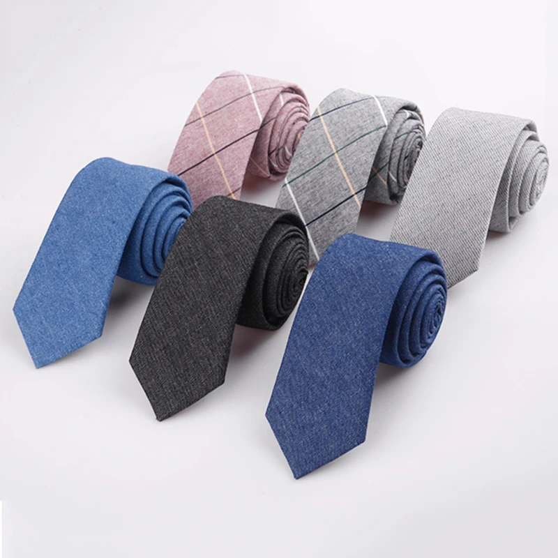 

6CM Slim Tie Men's Narrow Plaid Black Gray Neck Tie for Office Business Formal Occasions Classic Cotton Skinny Necktie