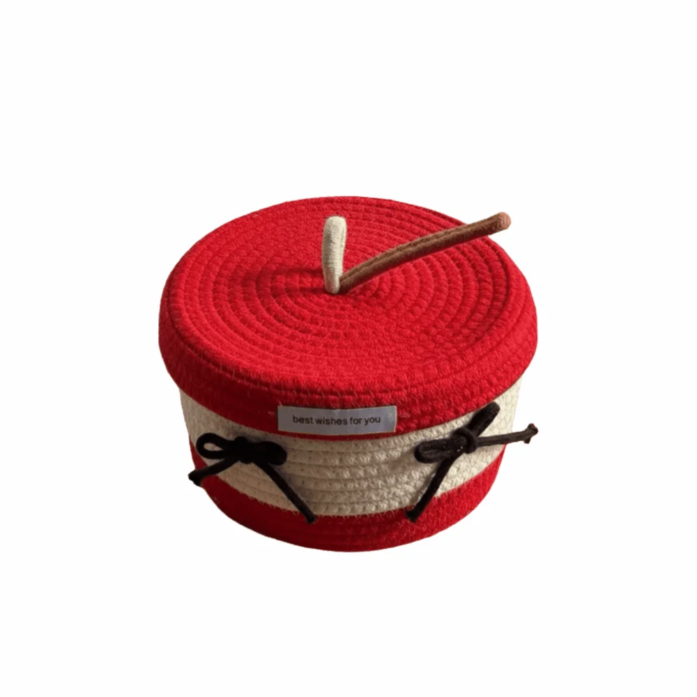 

Красная, белая корзина для хранения, тканая корзина-органайзер ручной работы из хлопка, универсальная функция, мультяшный дизайн, хлопковая корзина для хранения