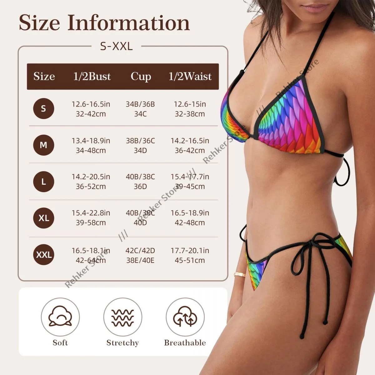 Bikini Sexy para mujer, traje de baño de dos piezas, traje de baño psicodélico con fondo en espiral de arcoíris, ropa de playa