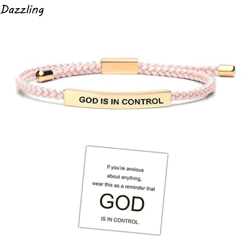 Stainless Steel GOD IS IN CONTROL Tube Bracelet Rope Adjustable Engraved Letter Bracelert with Card Stretchable Couple Bracelet