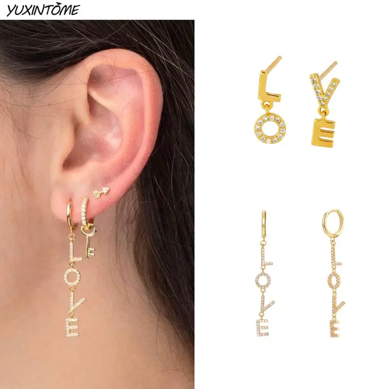 

925 Sterling Silver Ear Needle Fashion Full of love LOVE 18k Gold Zircon Earrings Luxurious Womens Wedding Valentine's Day Gift