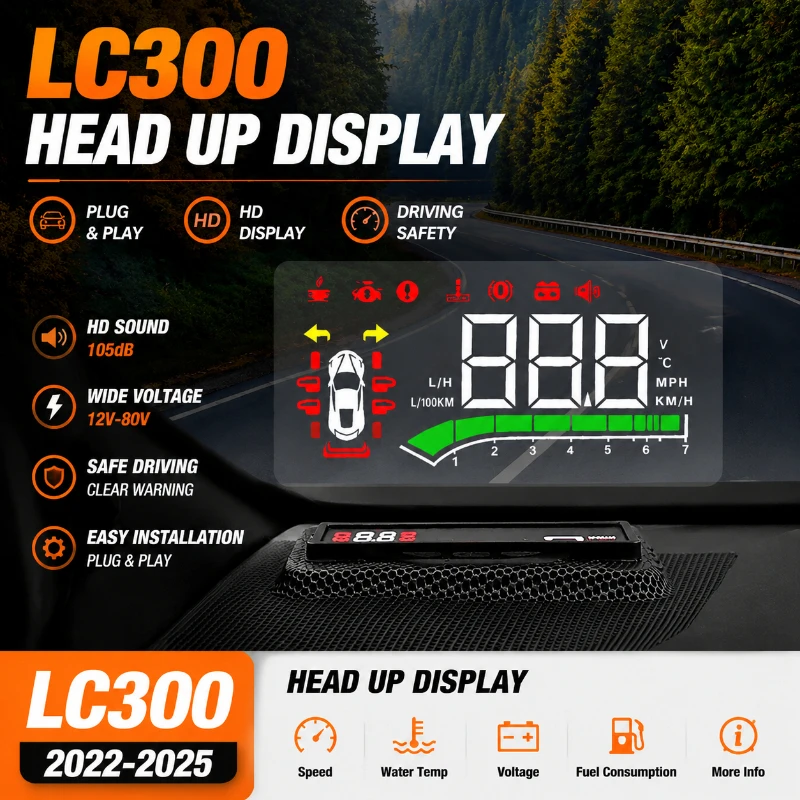 HUD Head Up Display for Toyota Land Cruiser LC300 LHD  Car OBD Digital Speedometer Windshield Projection Display Plug & Play