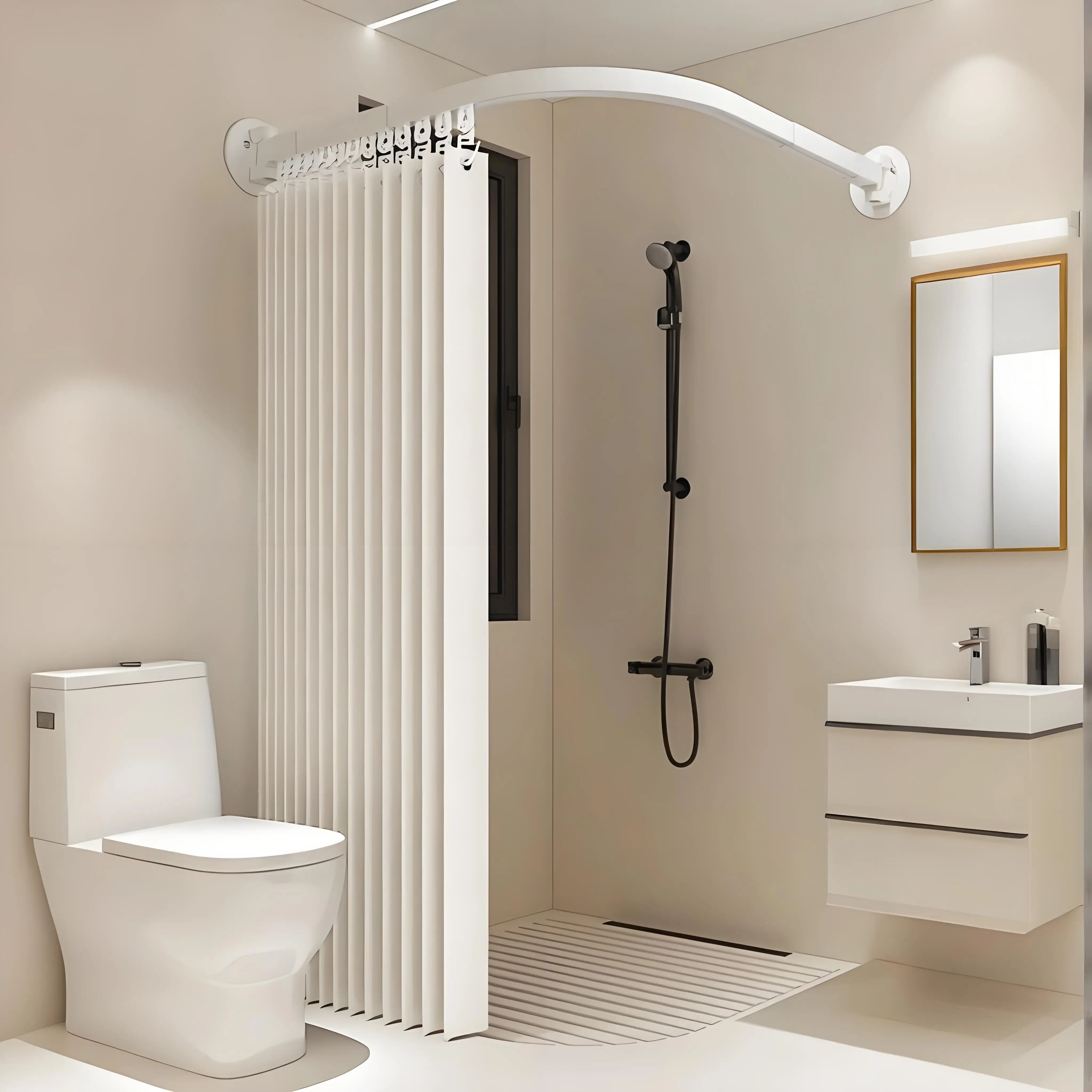 Folding Shower Curtain for Small Bathroom, Retractable Waterproof Accordion Screen, Space Saving Foldable Tub Partition