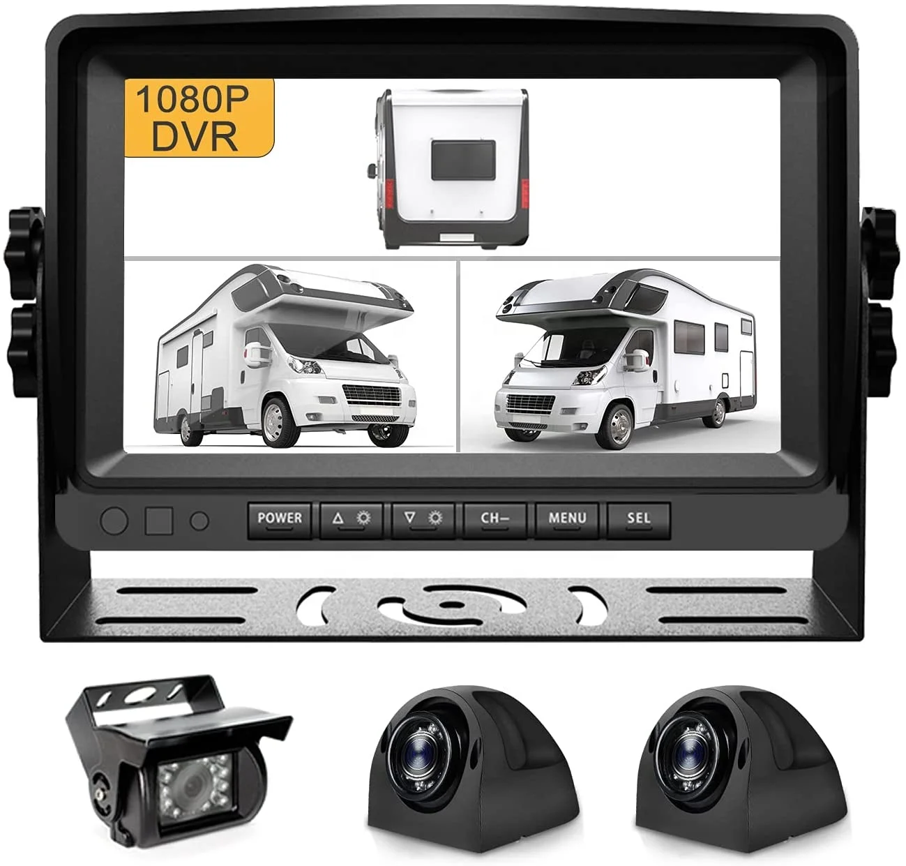 Factory Supply For Truck RV 7inch Three Split Monitor DVR+ 4PIN AHD Side Rear View Reverse Camera