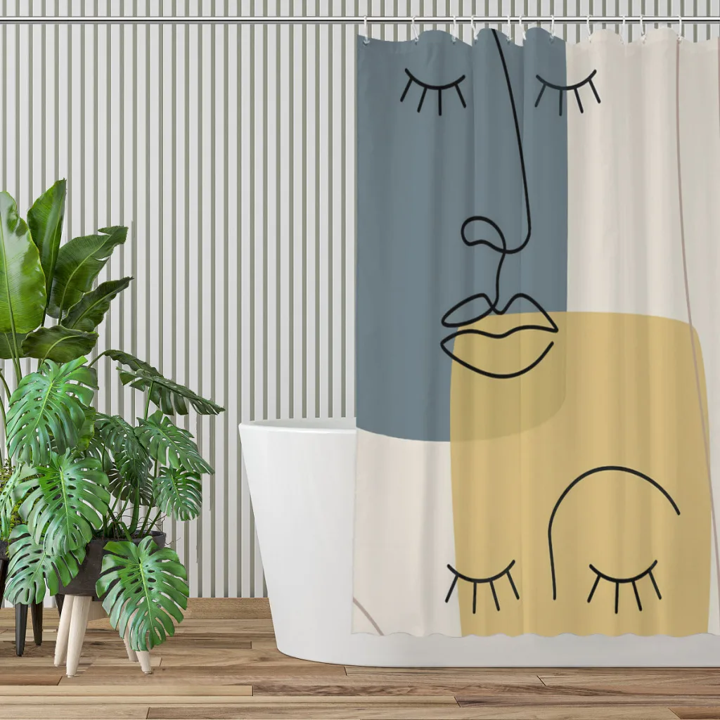 Shapes Line Art Faces Bathroom Shower Curtains  Waterproof Partition Creative Home Decor Bathroom Accessories